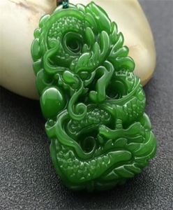HXC Men Natural Natural Green Jade Dragon Pendant Collier Charme Bijoux de mode Accessoires Handcarved Man Luck Amulet Gifts2773026