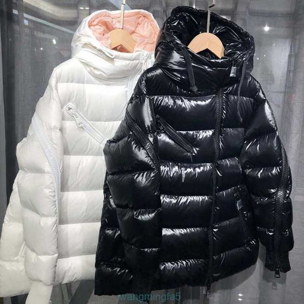 Hxik – Parka en duvet d'oie pour femme, veste courte, épaisse, fermeture éclair diagonale, ample, manteau à capuche, collection hiver 2021