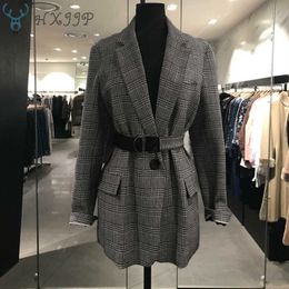 HXJJP Lente Koreaanse Dames Retro Plaid Small Suit Jacket Vrouwen Tie Casual Sjerpen Enkele Breasted Blazers 210607