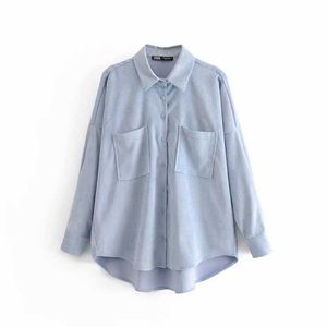 HXJJP Dames Preppy Oversize Corduroy Shirt Blusas Mujer de Moda Boyfriend Style Womens Tops 210607