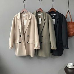 HXJJP Dames Losse Blizaer Spring Style Casual Double Breasted Elegant Solid Color Suit Jacket 210607