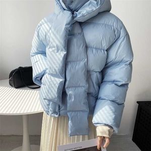 HXJJP mujeres engrosadas cortas con capucha de gran tamaño Parkas Puffer chaquetas de invierno de manga larga botones bolsillos mujer abrigo cálido 211013