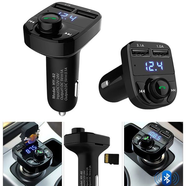 HY-82 3.1A Puerto USB dual Manos libres Cargador de coche Bluetooth Transmisor FM con pantalla LED Soporte Tarjeta SD U Disco