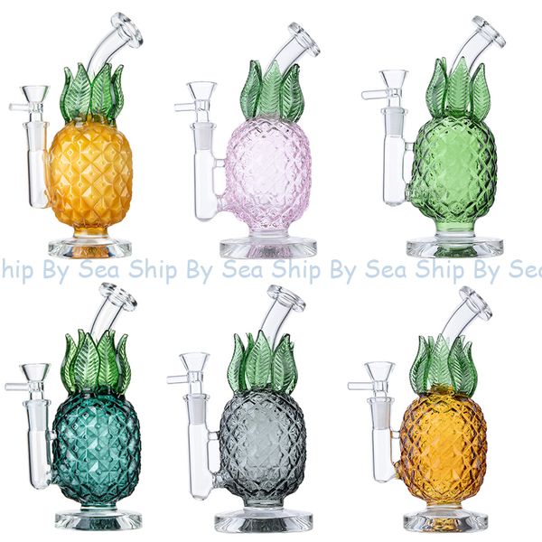 Navire Par Mer 14.5mm Femelle Joint Ananas Style Narguilé Recycleur Avec Bubbler Fumer Accessoires Dab Oil Rigs Verre Épais Bongs D'eau Avec Bol En Gros WP2194