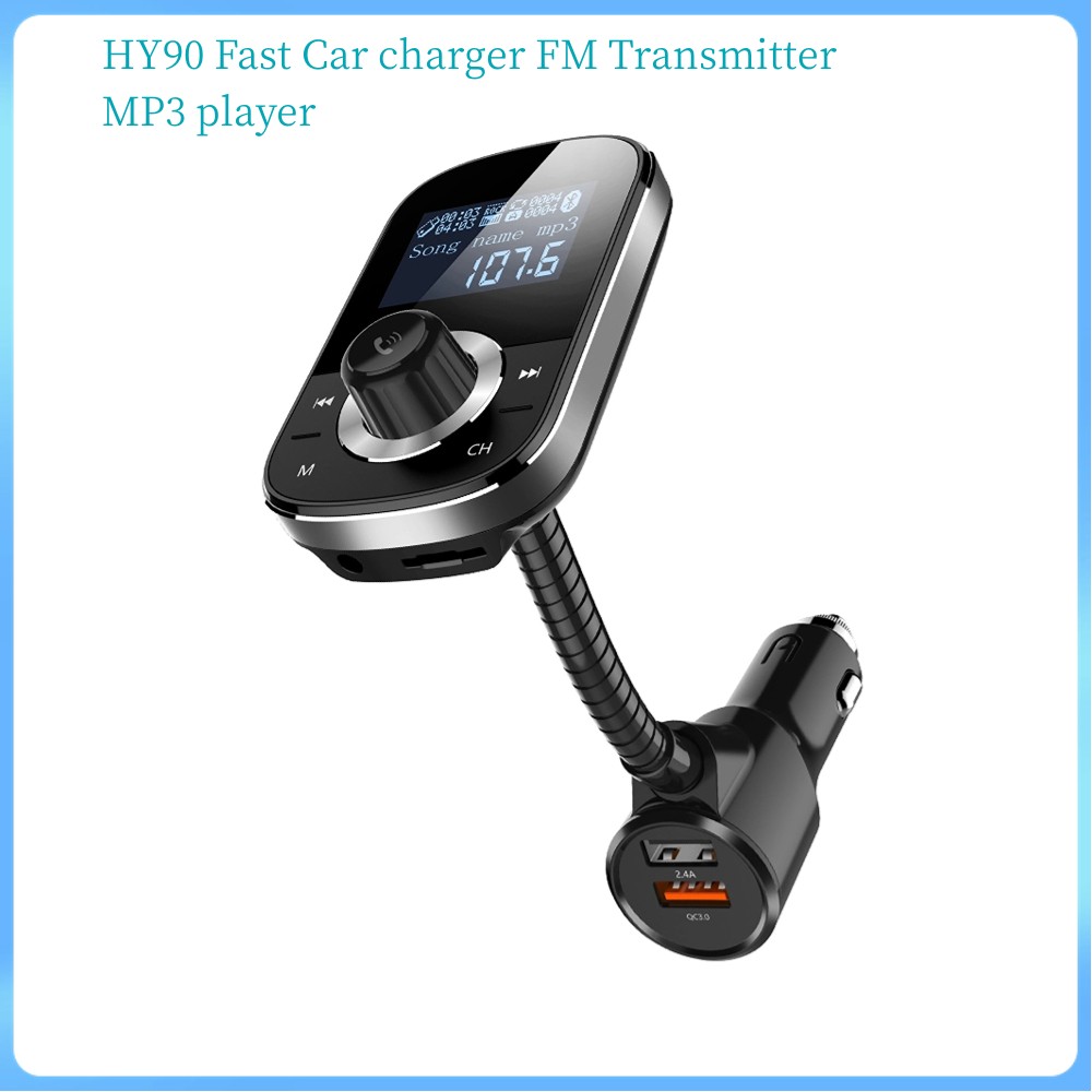 HY90 Bluetooth 5.0 Transmisor FM para automóvil Manos libres Reproductor de MP3 inalámbrico QC3.0 USB Cargador rápido Kit para automóvil