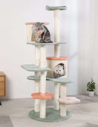 Hyabi Apartamento para gatos con torre creativa en forma de árbol de 63 pulgadas con plataforma de descanso para flores (7 plataformas grandes)