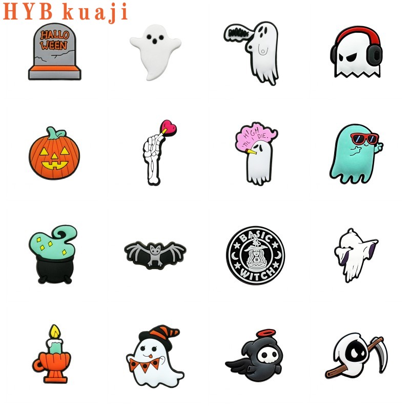 Hybkuaji 100st Happy Halloween Shoe Charms grossistskor dekorationer skoklipp pvc spännen för skor