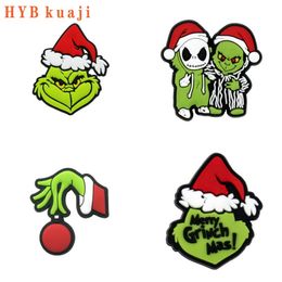 HYBkuaji – breloques de chaussures grinch de noël, elfe monstre vert, décorations de chaussures, clips de chaussures, boucles en pvc, vente en gros, 2023