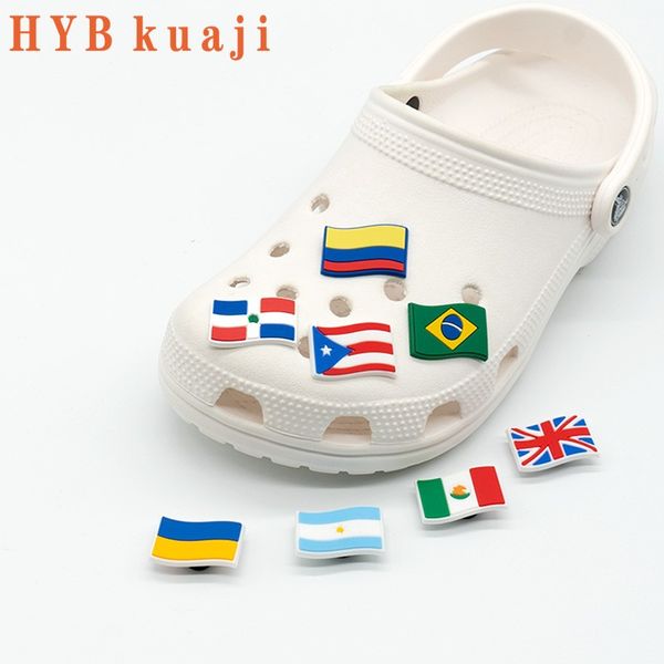 HYBkuaji personnalisé drapeau national monde pays chaussures breloques chaussures en gros décorations pvc boucles pour chaussures