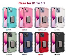 Hybride pantser telefoonhoesjes voor iPhone 14 Pro Max 13 12 Mini 11 XS XR 7 8 Plus magnetische ringhouder Schokbestendige pantser Standstand Cover D1