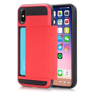 Étuis hybrides avec support de fente pour carte coulissante, coque arrière rigide double couche pour iPhone 11 Pro Max 15 XS XR X 14 12 13