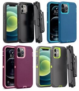 Hybrid Robot 3 dans 1 Cas de défenseur pour iPhone 11 12 / 12pro 13 Pro Max XS Max XR X 6 7 8 Plus Samsung S22 S21 Couverture d'armure de choc de protection lourde avec clip avec clip