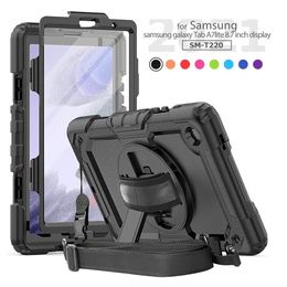 Handriem 360 draaibare standaardhoes voor Samsung Galaxy Tab A7 10.4 A7lite 8,7 inch A8 10,5 inch Heavy Duty Armor Schokbestendige siliconen hoes met schouderriem PET-film