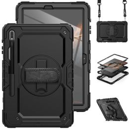 Funda híbrida a prueba de golpes para Samsung Galaxy Tab S9 S8 Ultra de 14,6 pulgadas, funda para tableta con correa de mano resistente SM-X900 X910 con soporte para bolígrafo + protector de pantalla PET correas para los hombros