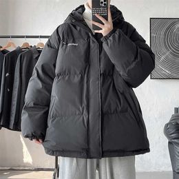 Hybskr 6 kleuren oversized hooded heren parkas dikker Koreaanse stijl mode mannelijke katoenen gevoerde jas harajuku warm paar jasje 211129