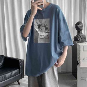 Hybskr Heren Gedrukt Korte Mouw T-shirt Man Casual Tee Oversized Tshirts Koreaanse Streetwear Mannelijke kleding Tops 210706