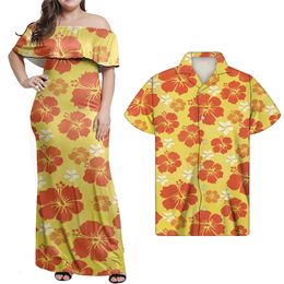 Hycool Bodycon Robe Shirt Set Hawaii Flower Print Multi Color Party Robe Fomen Femmes Élégante Robe longue épaule 240410