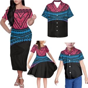Hycool Drop 4pcs Family Matching Outfits Polynesische tribal etnische afdruk plus size moeder dochter aangepaste kleding 230316