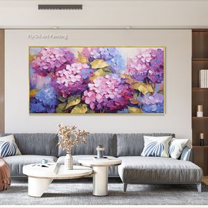 Hortensia Peinture Fleur Fleur d'art original Impasto Huile peinture 100% artisanale pourpre en toile florale peinture moderne art mural moderne pour décoration intérieure