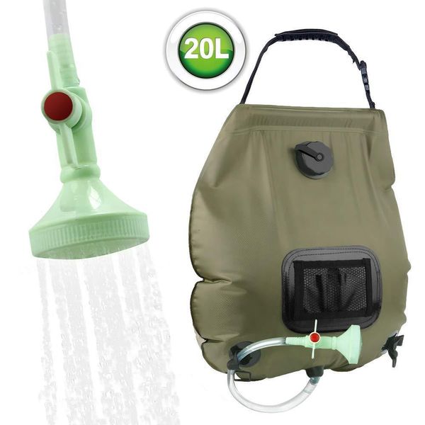 Equipo de hidratación 20L Bolsa de baño al aire libre Senderismo solar Bolsa de ducha para acampar Calefacción portátil Bolsa de almacenamiento de agua para baño Manguera Cabezal de ducha conmutable 230210