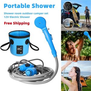 Hydration Gear Portable camping shower 12V car cigarette lighter handheld outdoor camping shower pump for cleaning pet showe during camping and hiking trips 230506