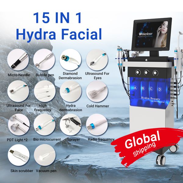 Máquina de hidrodermoabrasión Aqua Peeling, limpieza de poros faciales al vacío, chorro de oxígeno, rejuvenecimiento de la piel, microdermoabrasión con agua