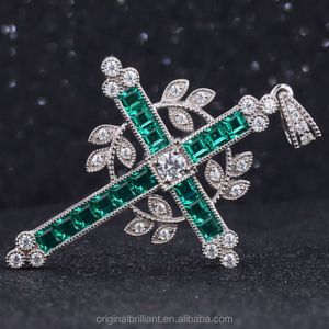 Pendentif croix en pierre de mêlée hydrothermale, taille princesse émeraude, moissanite, pour cadeau