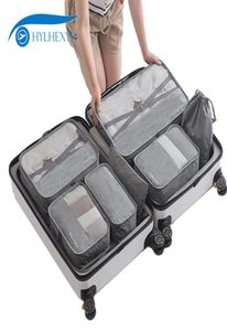 HYLHEXYR 7PCS MANNEN Travel Weekend Set Duffle Bags Bagage Kleding Organisator Pouch Oxford Packing Cubes Waterdichte unisex T200717555257