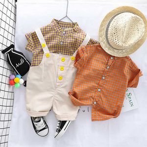 HYLKIDHUOSE Zomer Baby Jongens Meisjes Kleding Sets Kinderen Kinderen Korte Mouw Geruite Shirt Shorts Peuter Baby Kleding Outfit