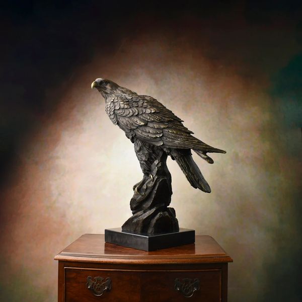 Escultura de águila de bronce hiperrealista de 20 pulgadas sobre base de mármol, ideal para decoración del hogar y el jardín, idea de regalo perfecta