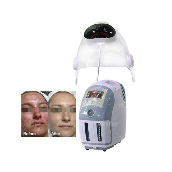 Terapia de chorro de oxígeno hiperbárico Hidratante Limpiador de poros Rejuvenecedor de la piel Máscara de domo facial de oxígeno Máquina O2toderm Lámpara de 7 colores PDT LED Terapia de rejuvenecimiento de la piel