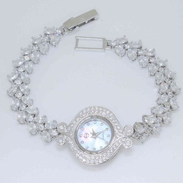 Relojes hipoalergénicos de Plata de Ley 925 para mujer, joyería elegante, pulsera de circón para mujer, regalo de cuarzo resistente al agua, corona real