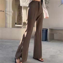 HziriP S-2XL pantalon évasé solide automne taille haute tout Match bureau dame Vintage mode ample jambe large pantalon 220325