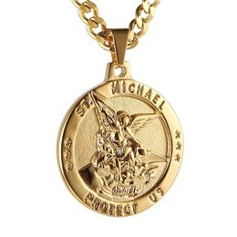 HZMAN Aartsengel Michael Katholieke Medaille Roestvrij Staal Vintage Religieuze Hanger Ketting voor Vrouwen Mannen Chain Charm Sieraden Gift 240102