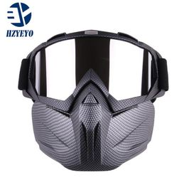 Hyeyo Motorfiets Zonnebril MOTOCOCROSS Detachable Modulair Mask -bril en Mondfilter voor Moto Open Face Vintage Helmet M0058743720