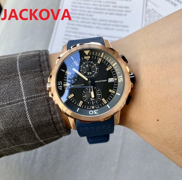 I-007 42 * 13mm hommes jour date montres sous-cadrans de travail noir bleu caoutchouc bracelet en silicone mouvement à quartz cadeau horloge 5ATM étanche montre-bracelet usine montre de luxe