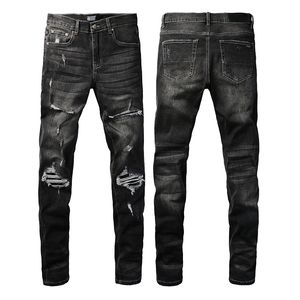 Designer Mens jeans broek voor mannen gescheurde borduurwerk pentagram patchwork voor trend merk motorfiets pant skinny heren kleding