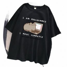 Je suis programmeur Je fabrique des T-shirts pour hommes d'ordinateur Vintage Casual All-Math Tops surdimensionnés respirants à manches courtes pour hommes Cott Vêtements 62WX #