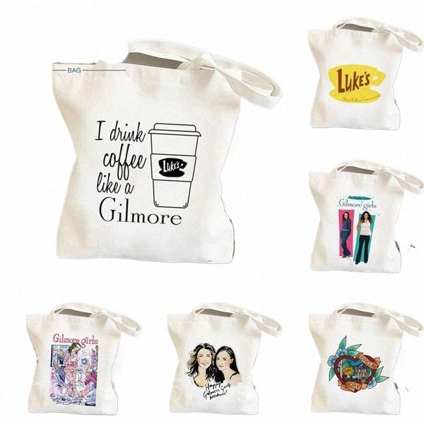 Bebo café como una chica Gilmore Impreso Shopper Mujer Lienzo Casual Tote Bag Mujeres Harajuku Bolso Hombro Tienda Bolsas O9YU #