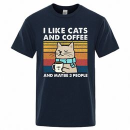 Ik Hou Van Katten En Koffie Straat Grappig T-shirt Voor Mannen Fi Casual Losse Katoenen Kleding Crewneck Ademende T-shirt hip Hop Tees i1dF #