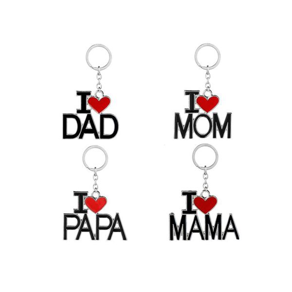 I Love DAD MOM MAMA PAPA Llavero Letra Corazón Rojo Amor Llaveros Anillos Joyería de moda para madre padre Regalo Envío Directo