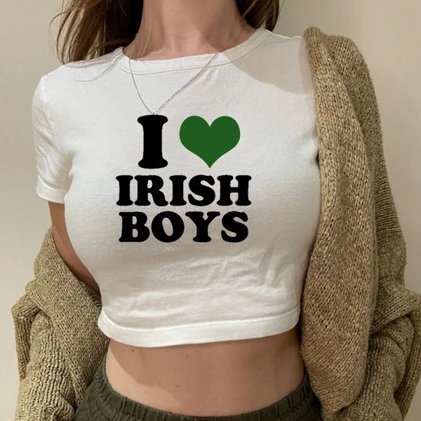 J'aime les garçons irlandais Hip Hop graphique femmes hauts courts Harajuku Kawaii vêtements années 2000 Y2k bébé t-shirt mode t-shirt femme haut court 240219