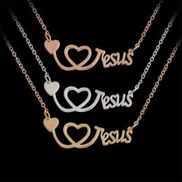 I Love Jesus Ketting Zilver Rose Goud Hart Stethoscoop Hangers Geloof Mode-sieraden voor Vrouwen Mannen Sieraden gift251M