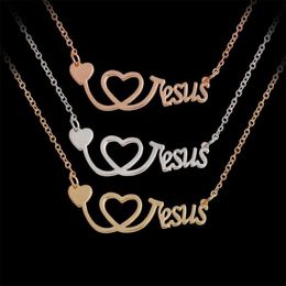 Collier I Love Jesus en argent Rose or, pendentifs stéthoscope en forme de cœur, bijoux à la mode pour femmes et hommes, cadeau 157E