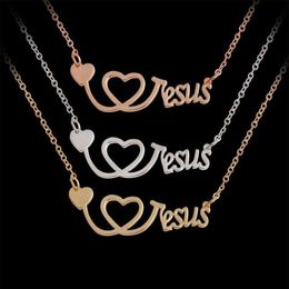 Collier I Love Jesus en argent Rose or, pendentifs stéthoscope en forme de cœur, bijoux à la mode pour femmes et hommes, cadeau 277F