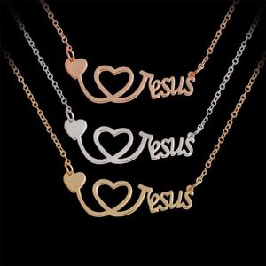 Ik hou van Jezus ketting zilveren rosé goud hart stethoscoop hangers geloven mode sieraden voor vrouwen mannen sieraden cadeau 282V