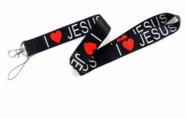 I Love JESUS ​​Styles Neck Lanyard para MP3 / 4 Tarjeta de identificación del teléfono celular Llavero Correas Negro