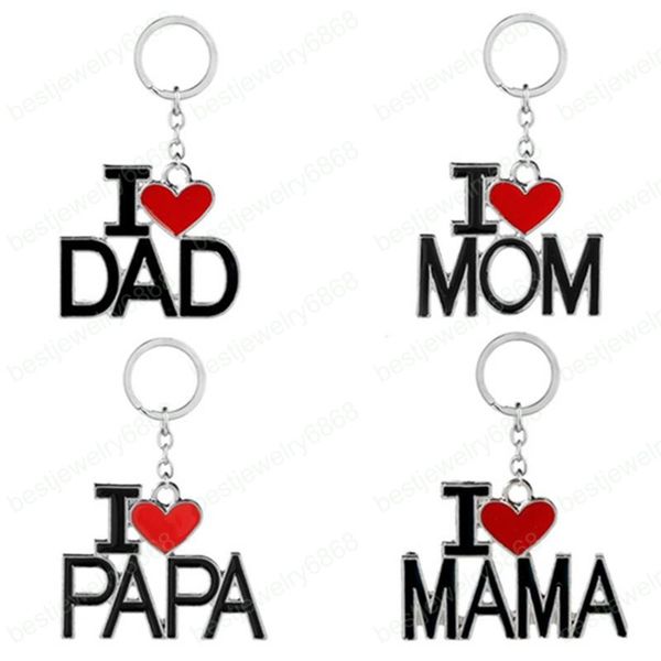 J'aime maman Papa Papa porte-clés fête des mères et fête des pères coeur pendentif porte-clés alliage voiture porte-clés pour cadeau