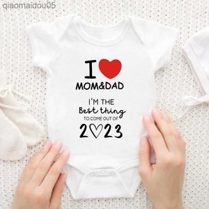 I Love Mom Dad Schattige Baby Jongen Meisje Kleding 2023 Beste Ding Baby Onesie Mode Katoen Zomer Pasgeboren Bodysuits een Stuks L230712