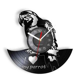 I Love My Parrot Vinyl Album Re-doebreide Record Clock Tropical Bird Home Decor Psittacines Artwork Vinyl Disk Crafts Clock Watch H1230